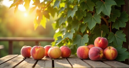Fresh apples on a wooden table