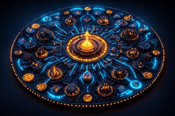 Fototapeta premium Fantasy map of cities connected by glowing lines and enchanted symbols, capturing decentralized magic and shared power