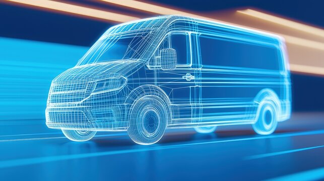 Dynamic 3D Wireframe Van Design Representing Modern Transportation Technology