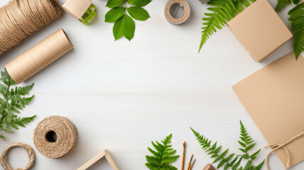 Upcycled materials arranged for eco friendly projects in calm setting