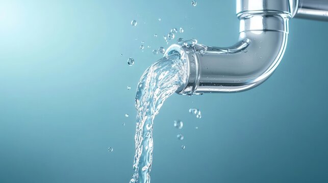 Sparkling Water Flowing from a Polished Metal Pipe in Close-Up