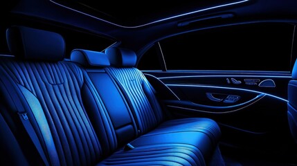 Luxurious Car Interior with Ambient Lighting and Sleek Design Features