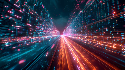vivid depiction of data streaming at high speed with a sense of motion, symbolizing advanced digital communication technology