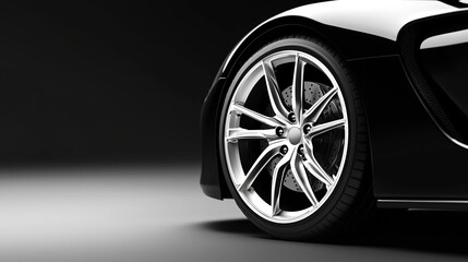 Sleek Black Sports Car Wheel with Modern Design in Studio Lighting
