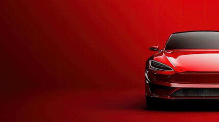 Striking Red Electric Car Against a Bold Red Background