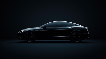 Sleek Black Electric Car Silhouette Against a Dark Background