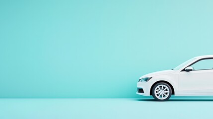 Modern White Car Against a Vibrant Turquoise Background