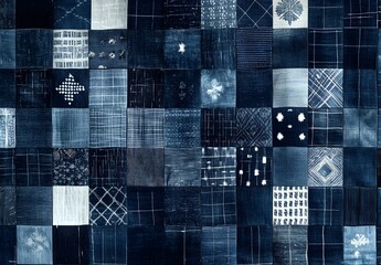 Naklejka premium Blue Denim Patchwork Background