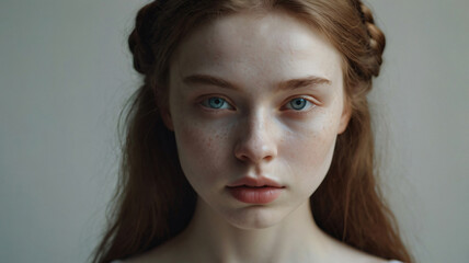 Naklejka premium Close-up photo of beautiful model with shiny perfect skin. Beauty makeup commercial cover