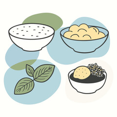 Collection of Vegetarian Dish blobs on White Background for Healthy Food Projects