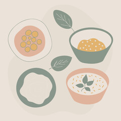 Collection of Vegetarian Dish blobs on White Background for Healthy Food Projects