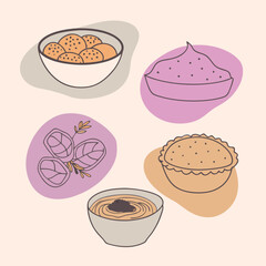 Collection of Vegetarian Dish blobs on White Background for Healthy Food Projects