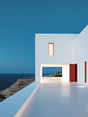 Modern coastal architecture with cliffside view at dusk overlooking the ocean