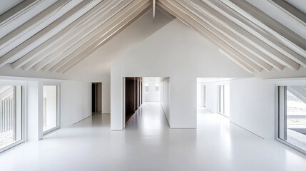 Fototapeta premium Spacious modern interior with high ceilings and minimalist design in a contemporary building