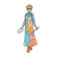Hijab Painter in Multicolor Dress