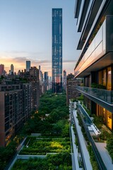 Obraz premium Sustainable Skyline Eco Friendly High Rises and Rooftop Gardens in a Thriving Metropolis
