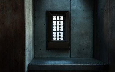 Obraz premium A modern architectural interior showcasing minimalist design with a unique window feature