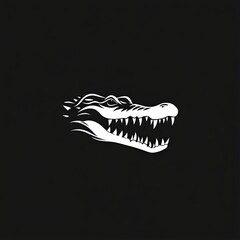 Naklejka premium White Silhouetted Alligator Head with Open Mouth and Sharp Teeth