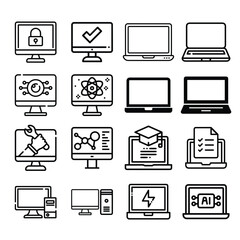 Computer Icon Set Vector, Monitor icon, PC Icon set vector, Laptop icon set vector