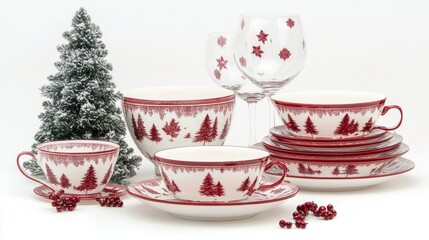 Fototapeta premium Festive tableware with holiday decorations.
