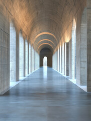 A serene architectural corridor with arches and soft lighting in a tranquil setting