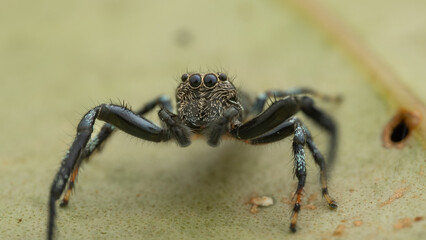 Macro Shoot of Beautiful Jumping Spider on deep Jungle.