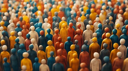 Obraz premium Diverse Crowd of Stylized Stick Figure People in 3D Digital Rendering