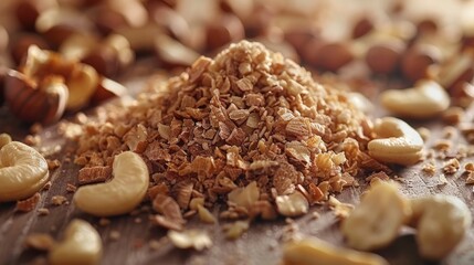 dried cashew nuts close-up. nut crumbs.