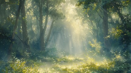 Sunbeams Through Forest