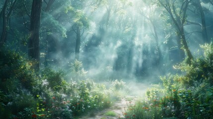 Obraz premium Sunbeams Through the Forest