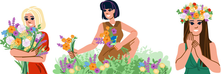 spirit wildflower woman vector. bohemian empowerment, strength grace, resilience harmony spirit wildflower woman character. people flat cartoon illustration