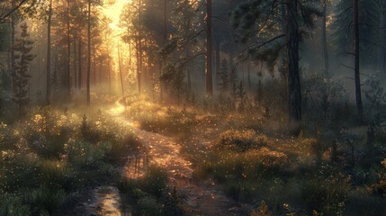 Fototapeta premium Forest Path at Sunrise