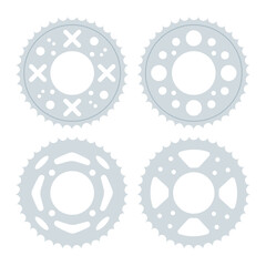 Set of gear wheels, retro vintage cogwheels collection featuring four gears with different designs. Vector illustration. Isolated on white background