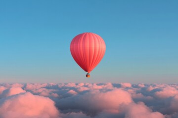 Obraz premium Pink hot air balloon floating over a sea of clouds at sunset