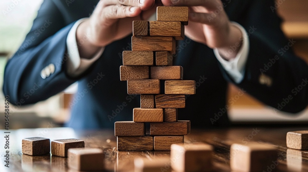 Poster Strategically balancing business mindset and risk-taking while building your success like a jenga tower