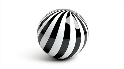 Glossy black and white striped sphere isolated on white, creating a bold, modern contrast