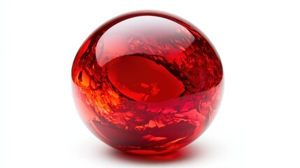 Glossy red sphere isolated on white, with highlights creating a bold and minimalist design