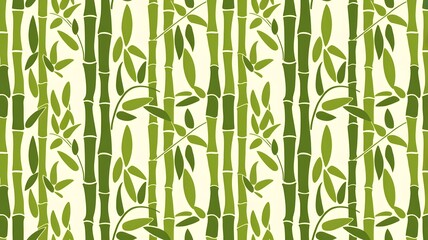 An illustration of a bamboo pattern with stylized green leaves.