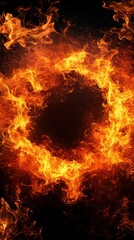 A vibrant circle of flame against a dark background, evoking heat and intensity, creating a striking visual impact.