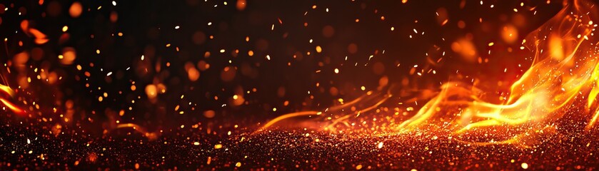 Naklejka premium A vibrant display of swirling flames and glowing embers against a dark background, creating an intense and dynamic atmosphere.