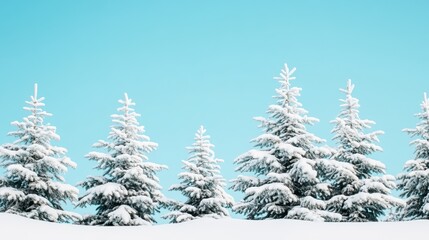 Obraz premium A serene winter landscape featuring snow-covered evergreen trees against a clear blue sky.