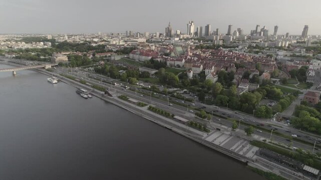 Orbit river palace with city skyline 4k drone footage Dlog 10 Bit ungraded