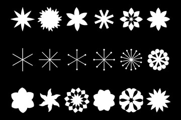Minimalist style snowflakes clipart collection. Perfect for banner, flyer, label, postcard, sale, stickers. Geometric abstract vector illustration.