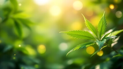 Obraz premium Cannabis Leaf: Marijuana, Hemp, Plant, Close-up, Green Background