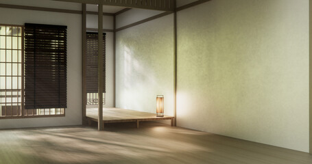Clean modern japanese traditional style wooden design minimalist room interior, 3D rendering