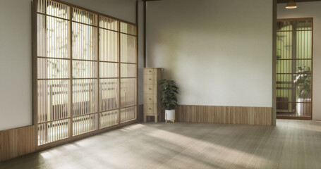 Clean modern japanese traditional style wooden design minimalist room interior, 3D rendering