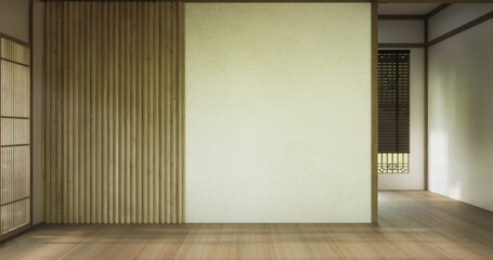 Clean modern japanese traditional style wooden design minimalist room interior, 3D rendering