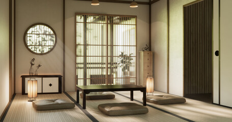 low table in room Japanese style with decoration muji minimal. 3D rendering