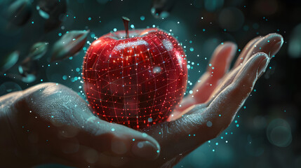 Digital Hand Holding a Red Apple