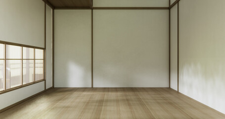 Clean modern japanese traditional style wooden design minimalist room interior, 3D rendering